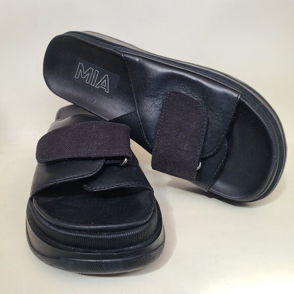 MIA 80's Chunky Platform Slide Black Sandals US 8.5 Retro Style - Picture 1 of 16